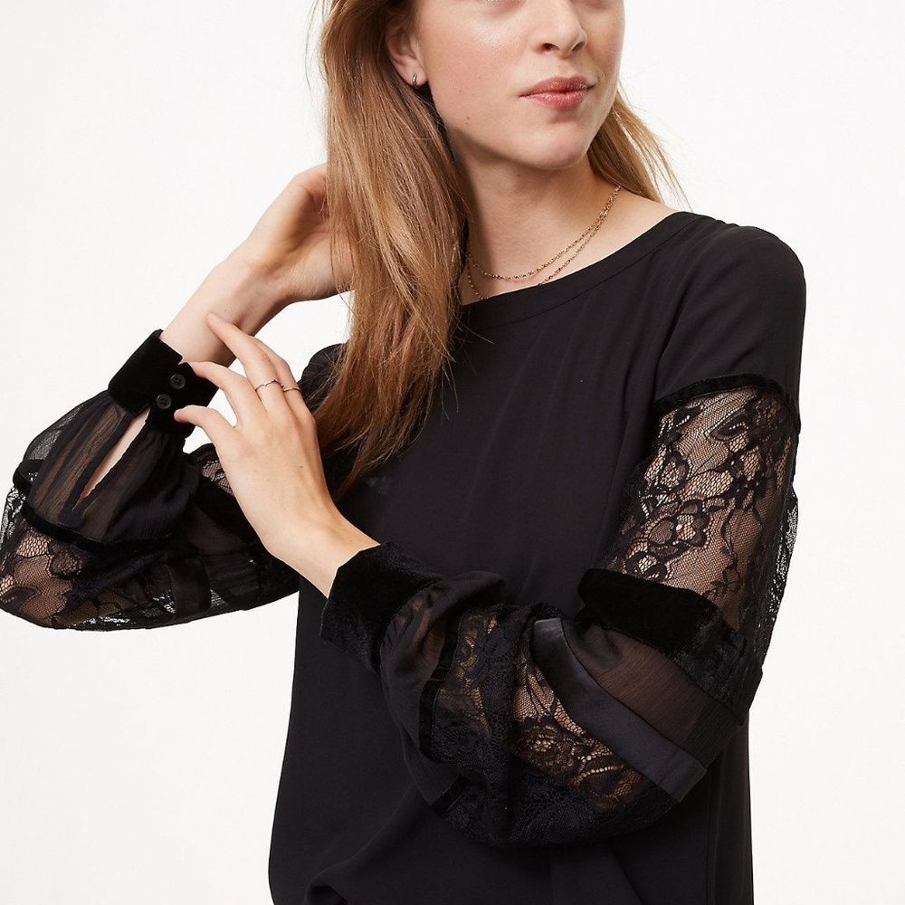 Loft Black Blouse with Velvet and Lace